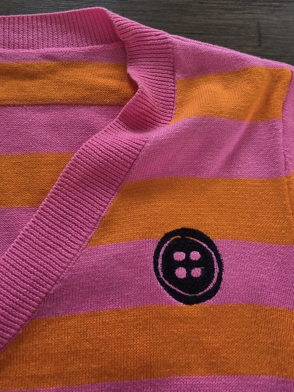 Women's Striped Knit Sweater with Doll Patch - Pink & Orange - Picture 10 of 10